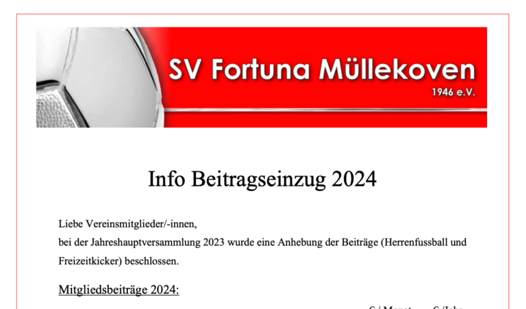 Anhebung der Mitgliedsbeiträge