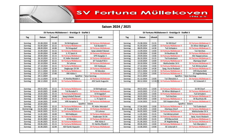 Spielplan Saison 2024/25